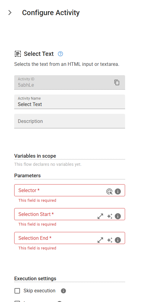 The SelectText activity in the designer