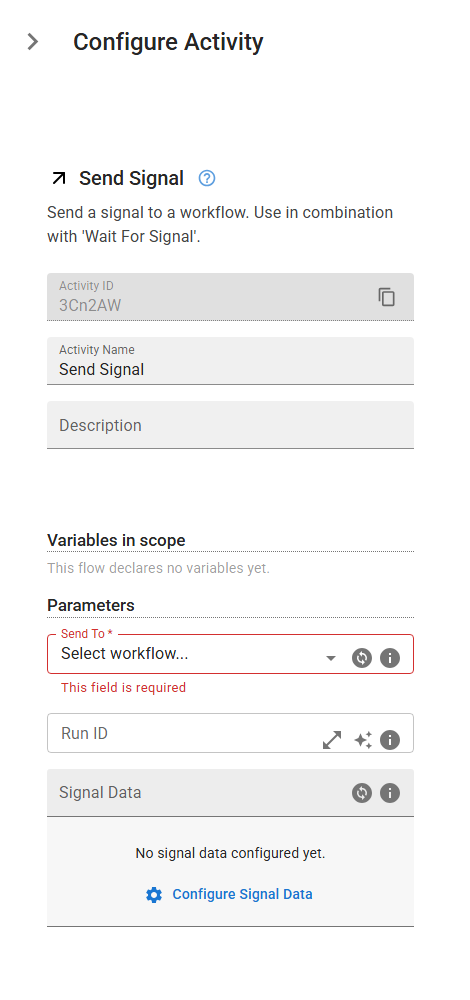 The SendSignal activity in the designer