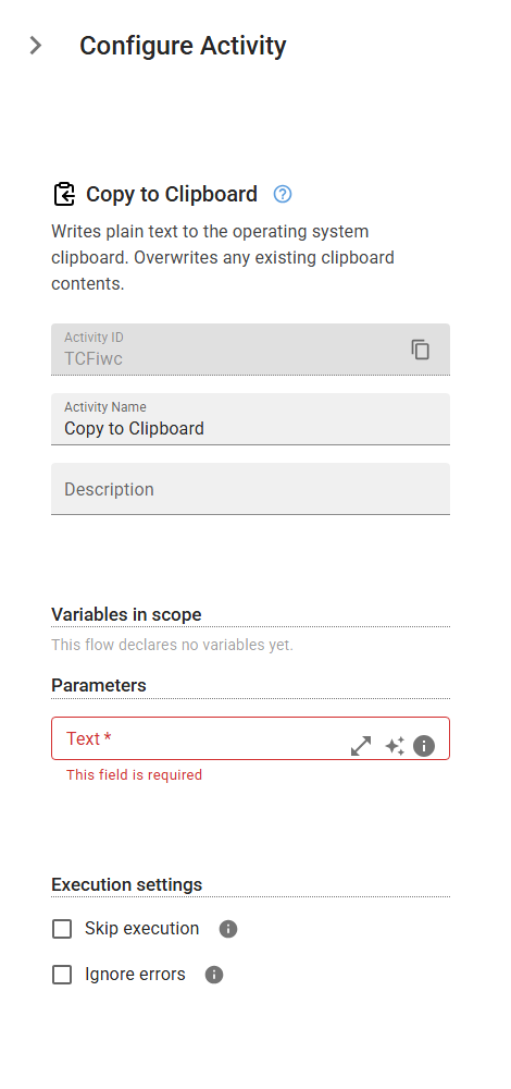 The SetClipboard activity in the designer