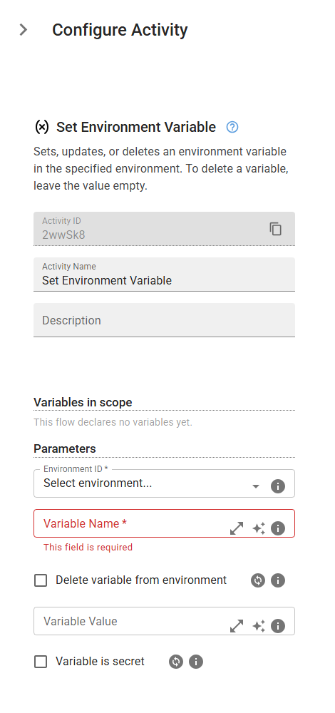 The SetEnvironmentVariable activity in the designer
