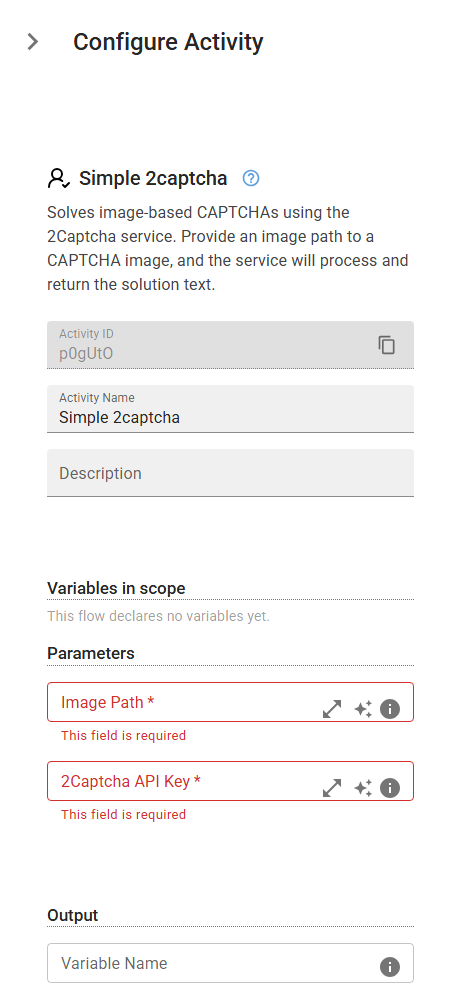 The Simple2captcha activity in the designer