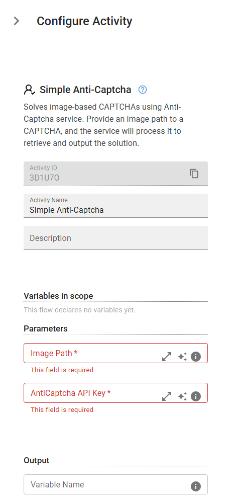 The SimpleAntiCaptcha activity in the designer