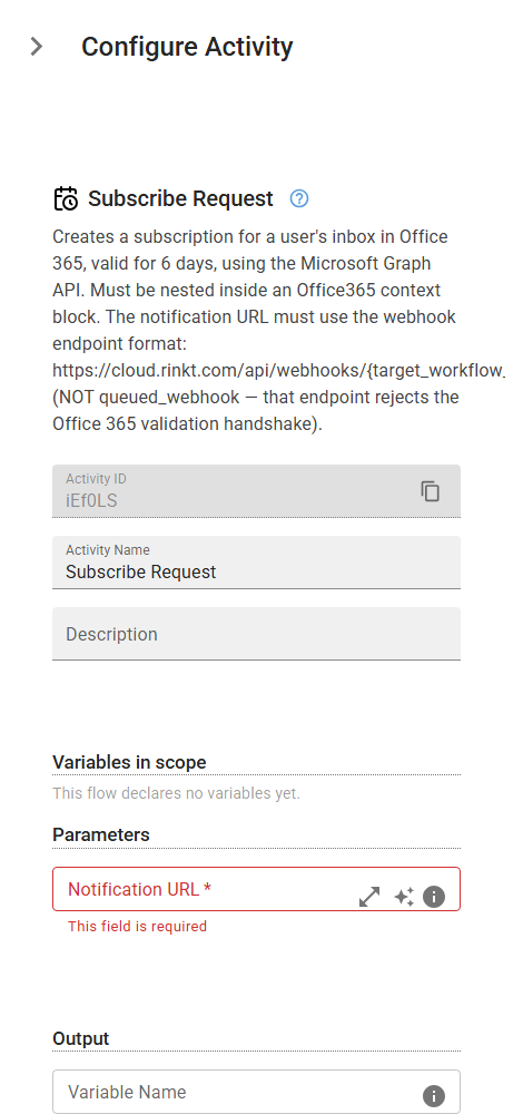 The SubscribeRequest activity in the designer