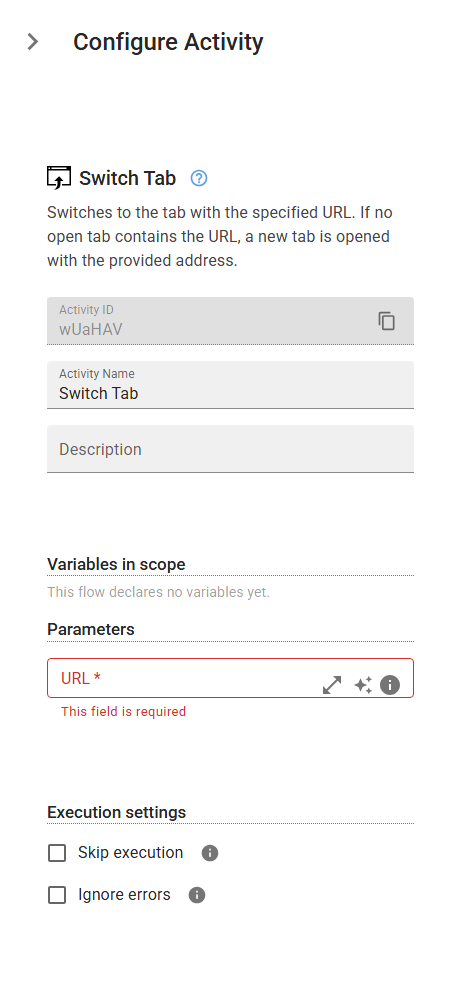 The SwitchBrowserTab activity in the designer