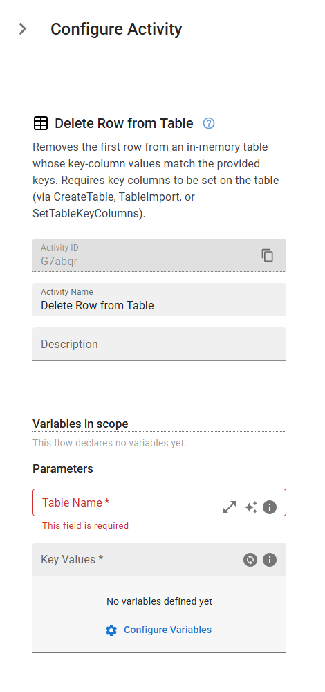 The TableDeleteRow activity in the designer