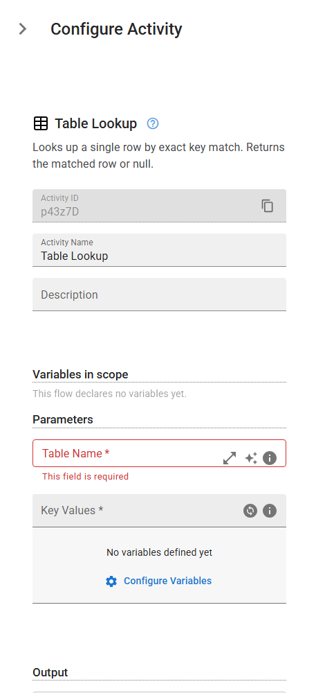 The TableLookup activity in the designer