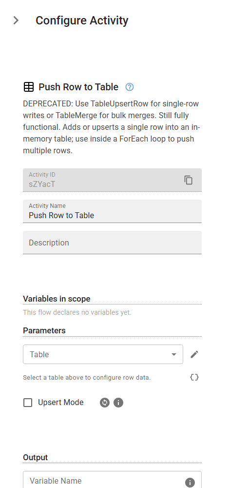 The TablePushMany activity in the designer