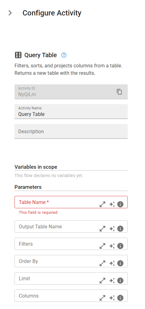 The TableQuery activity in the designer