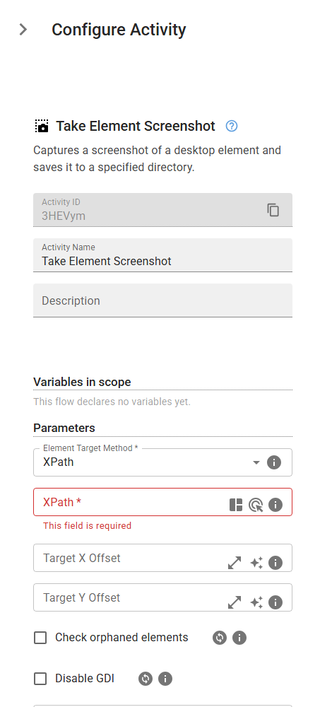 The TakeScreenshot activity in the designer
