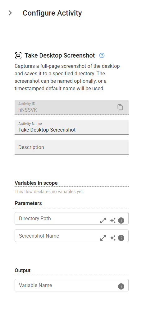 The TakeScreenshotDesktop activity in the designer