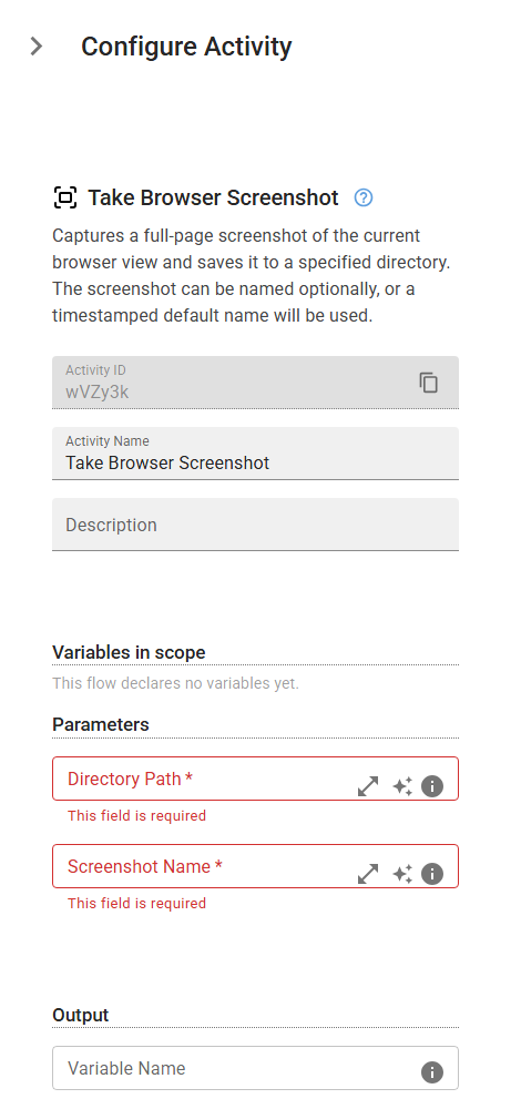 The TakeScreenshotWeb activity in the designer