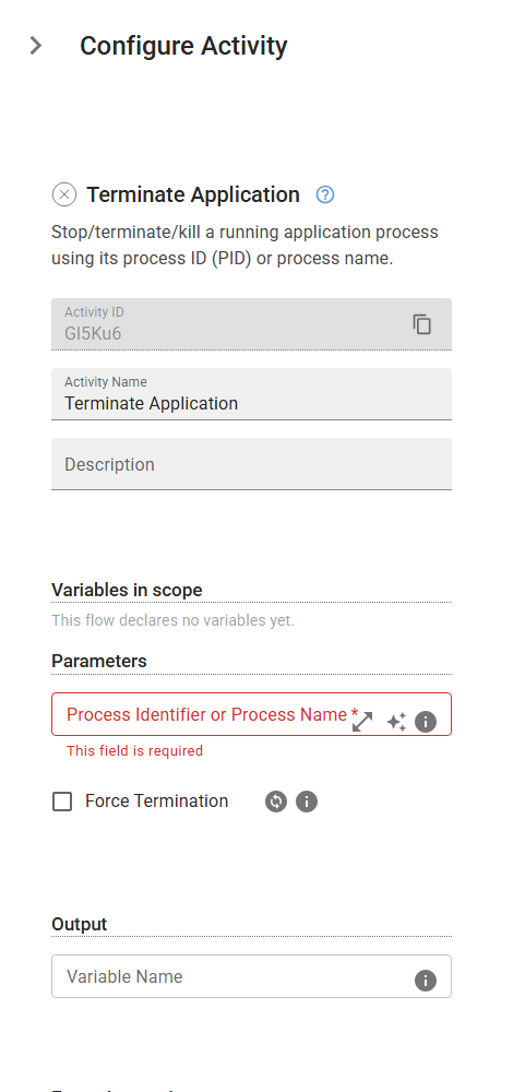 The TerminateApplication activity in the designer