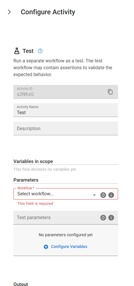 The Test activity in the designer