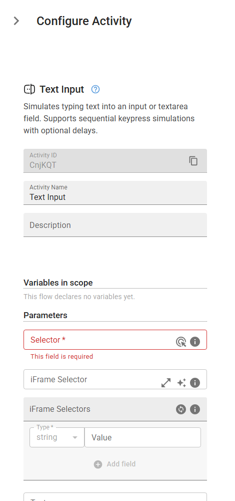 The TextInput activity in the designer
