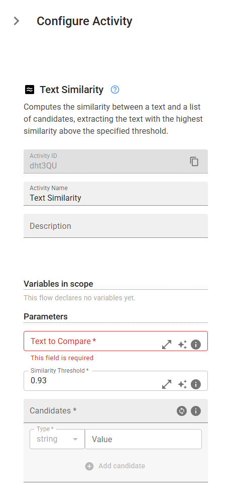 The TextSimilarity activity in the designer