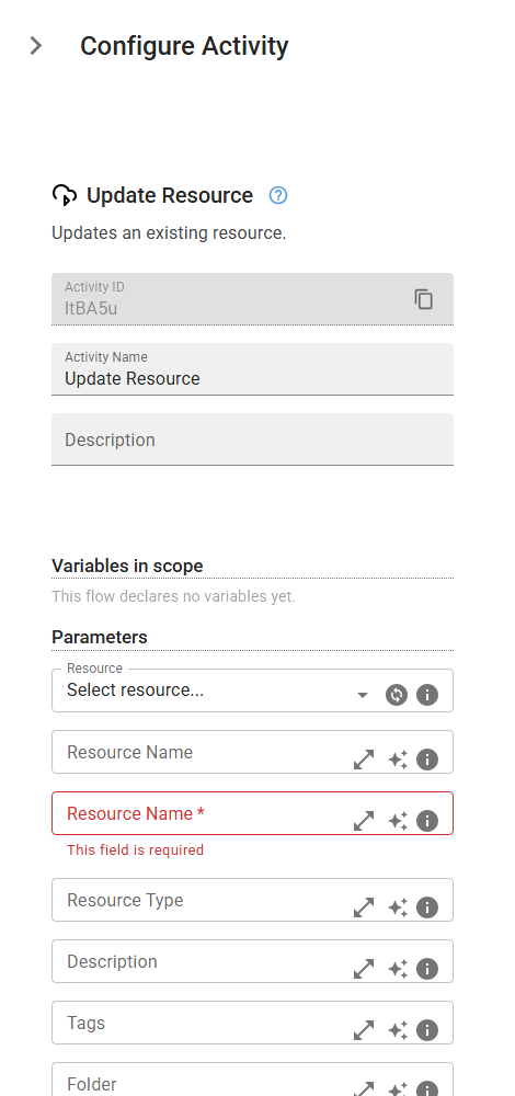 The UpdateResource activity in the designer