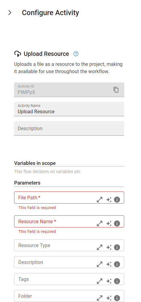The UploadResource activity in the designer