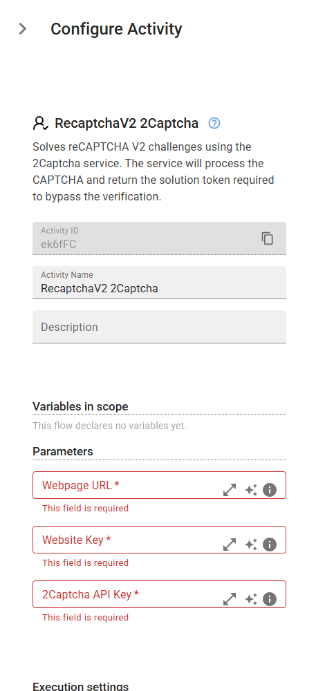 The V2Recaptcha2captcha activity in the designer