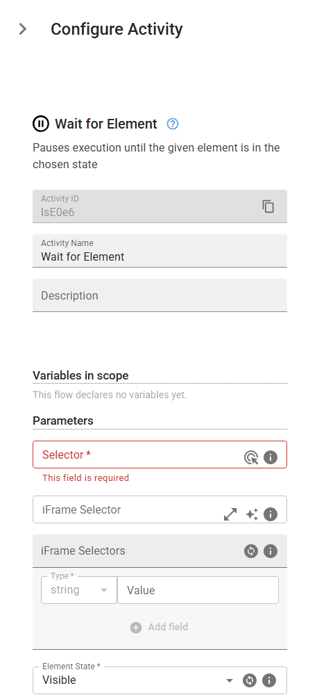 The WaitForElement activity in the designer