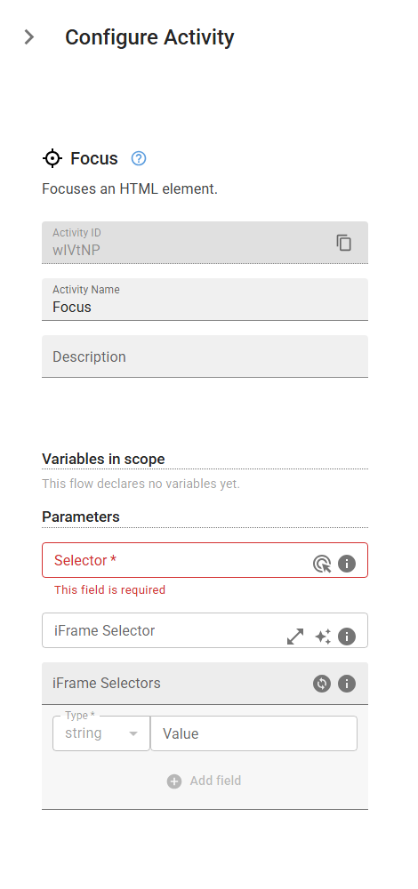 The WebElementFocus activity in the designer