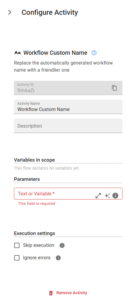 The WorkflowCustomName activity in the designer