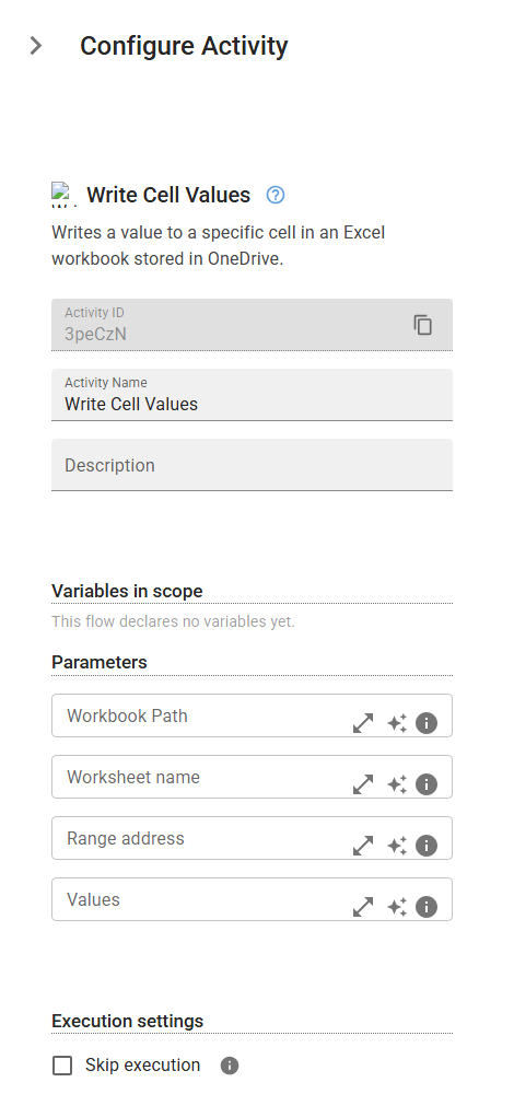 The WriteCell activity in the designer