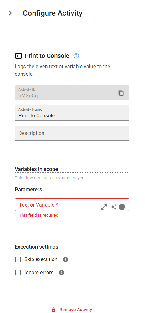 The WriteLine activity in the designer