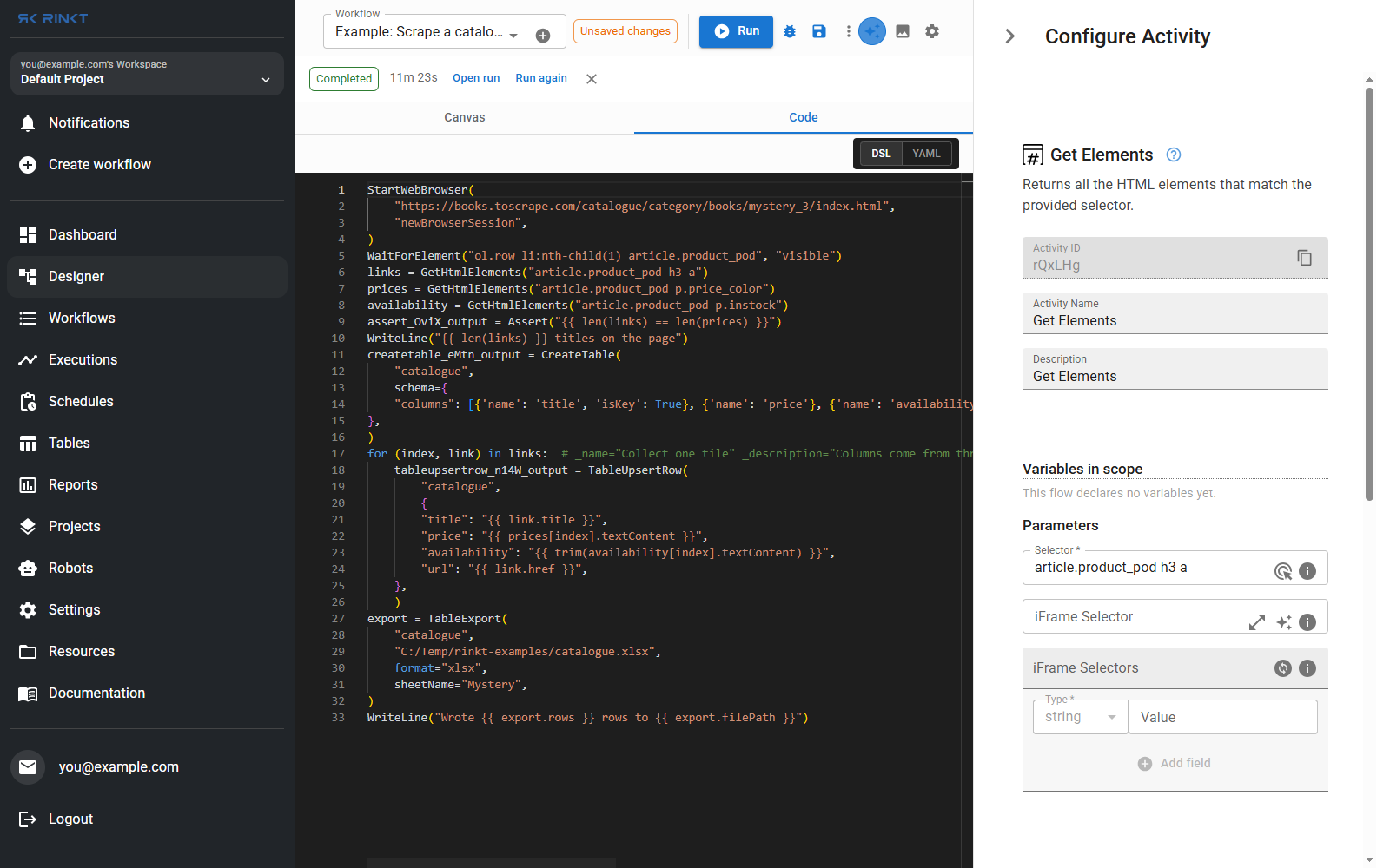 The Code tab