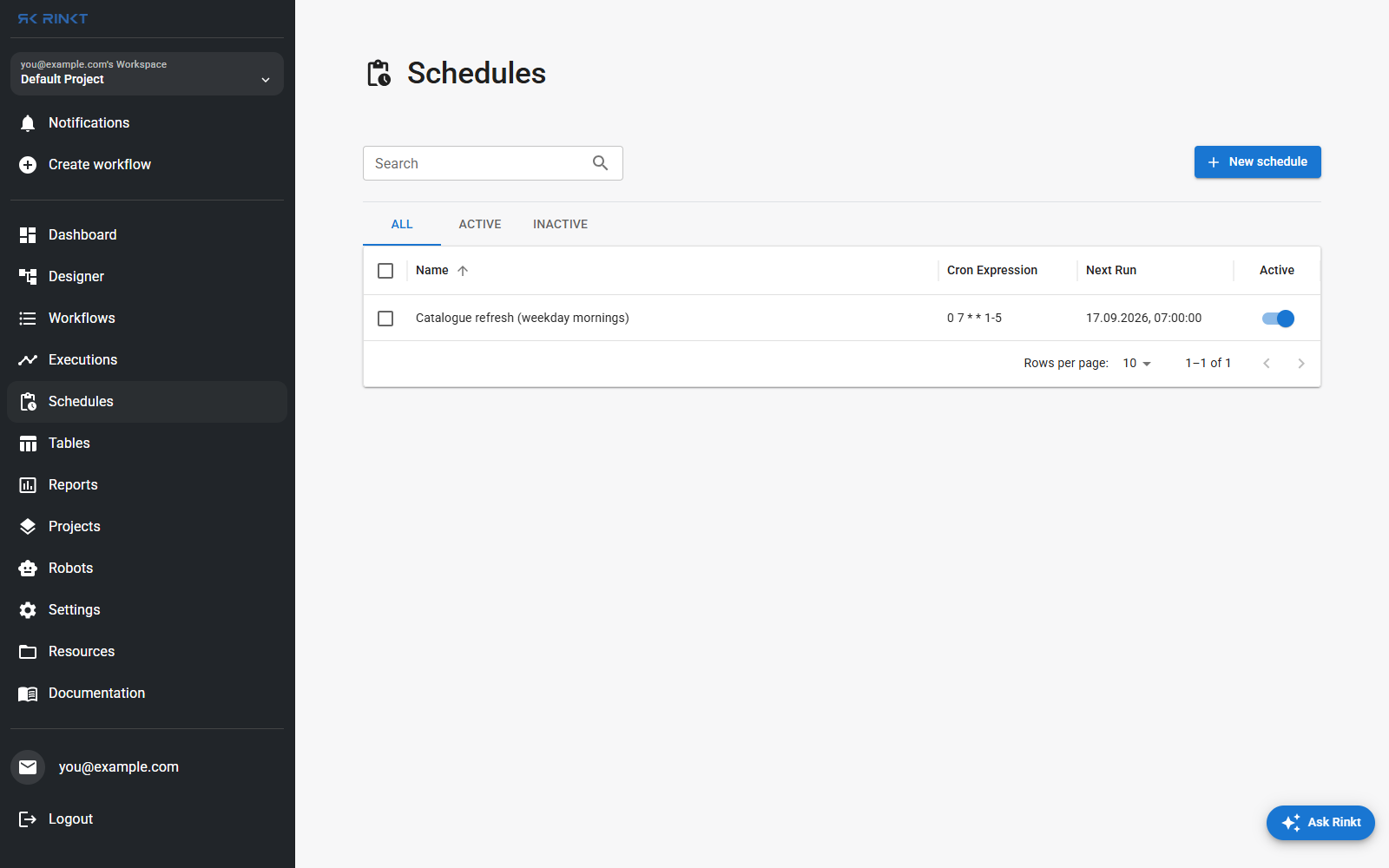 The schedules list