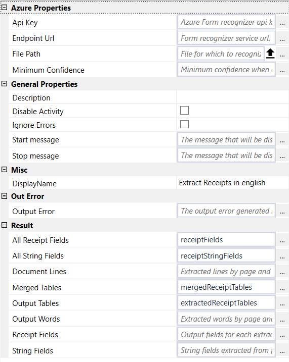 Receipt extraction properties