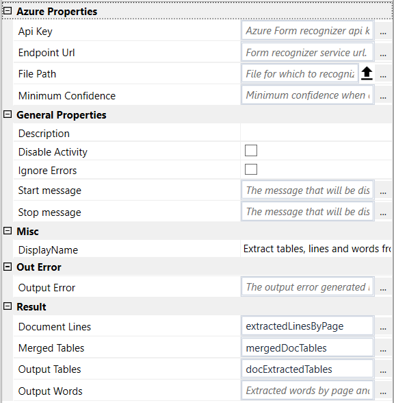 Table words extraction properties