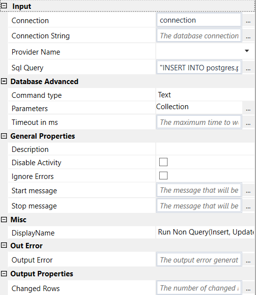 Run Non Query properties