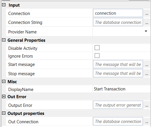 Start transaction properties