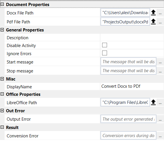 Docx to PDF properties