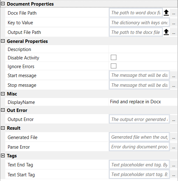 Find and replace properties