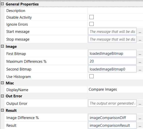 Compare images properties