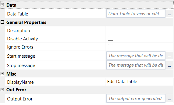 Edit Data Table properties