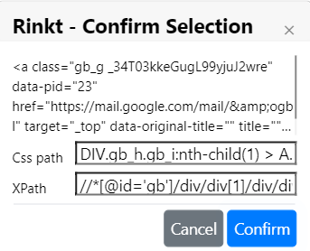 Rinkt Selection Confirmation Dialog