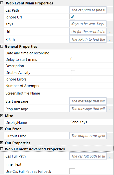 SendKeys properties