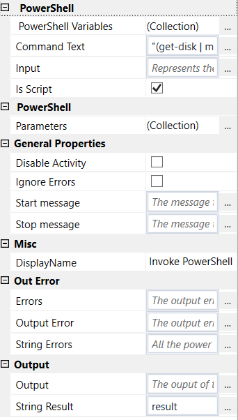 Invoke Powershell properties